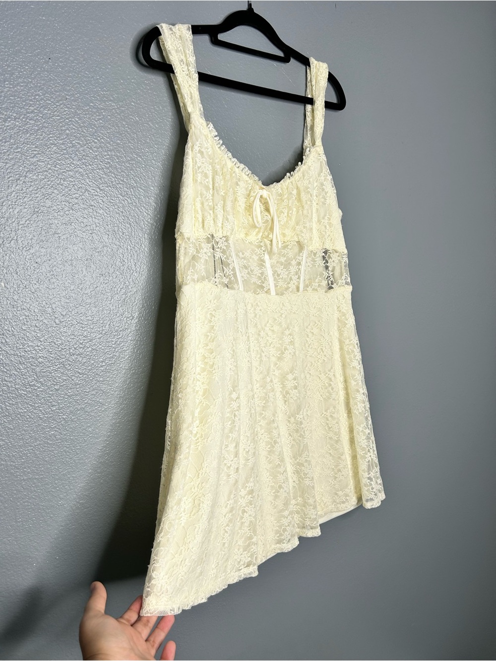 Forever 21 Cream Lace Baby Doll Fairy Cottage corset 90’s Y2K Mini Dress XL